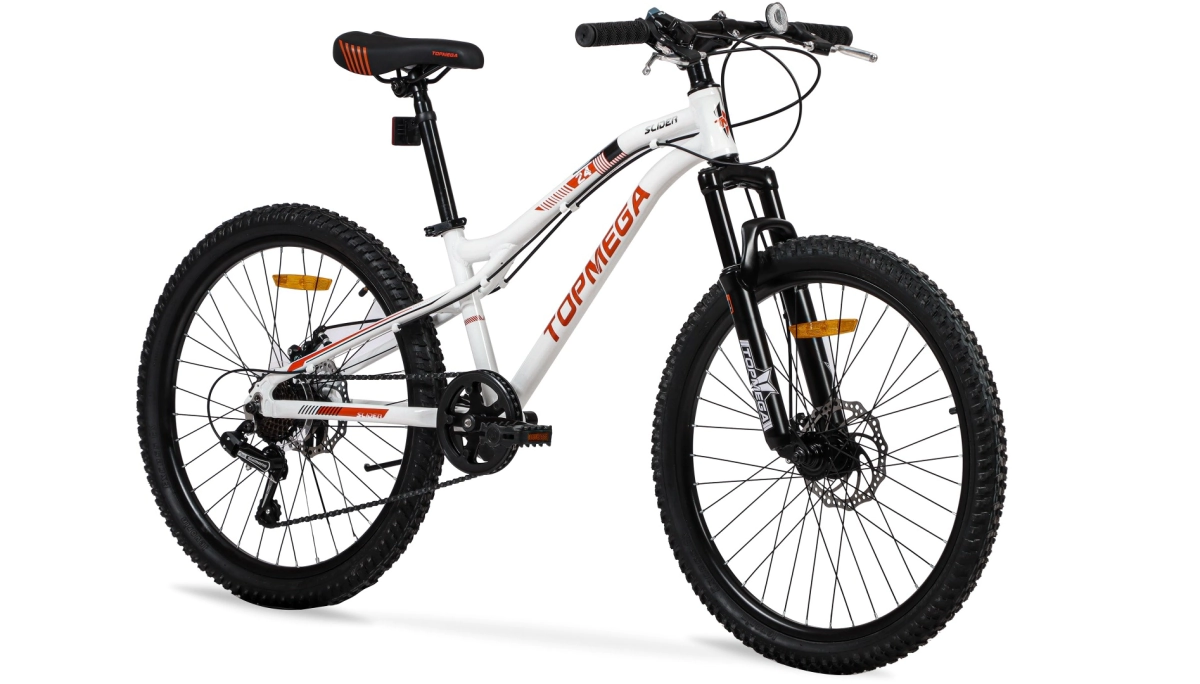 Bicicleta Topmega Slider Rodado 24 Aluminio - Suspensi�n y 7 Vel Shimano  Blanco-Naranja