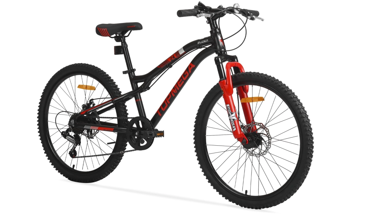 Bicicleta Topmega Slider Rodado 24 Aluminio - Suspensi�n y 7 Vel Shimano  Negro-Rojo
