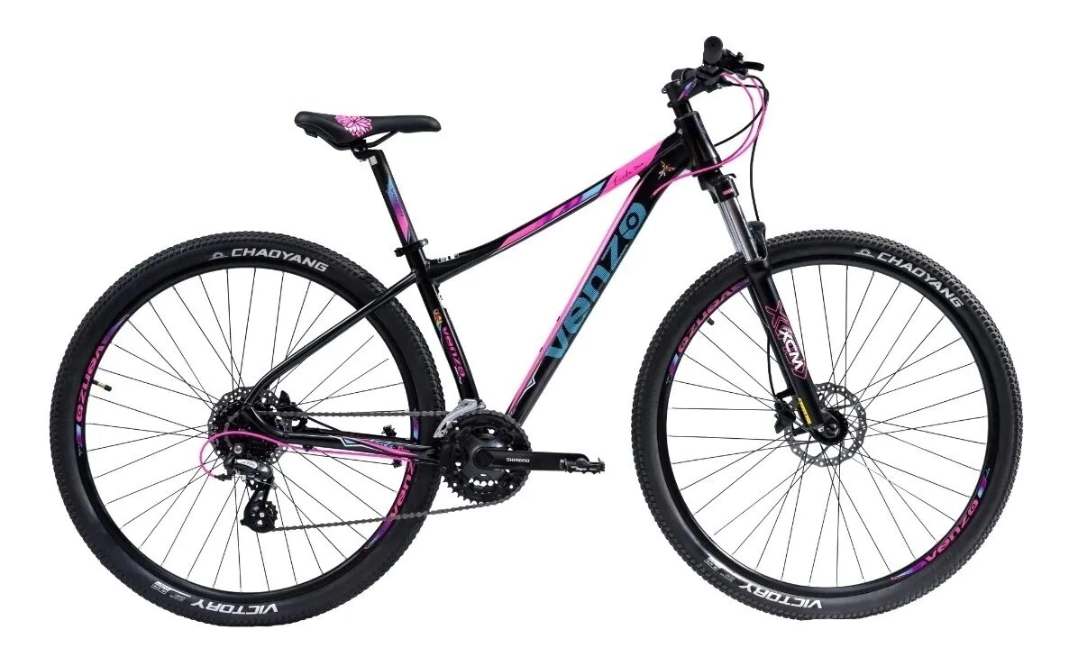 Bicicleta Venzo Frida Diva Rodado 29 - 2x9 Vel Shimano Fr Hidr 18 Negro-Rosa-Cel