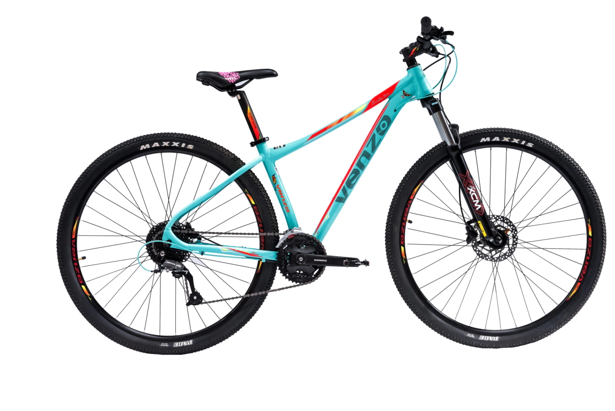 Bicicleta Venzo Frida Diva Rodado 29 - 2x9 Vel Shimano Fr Hidr 16 Teal-Rojo-Amarillo