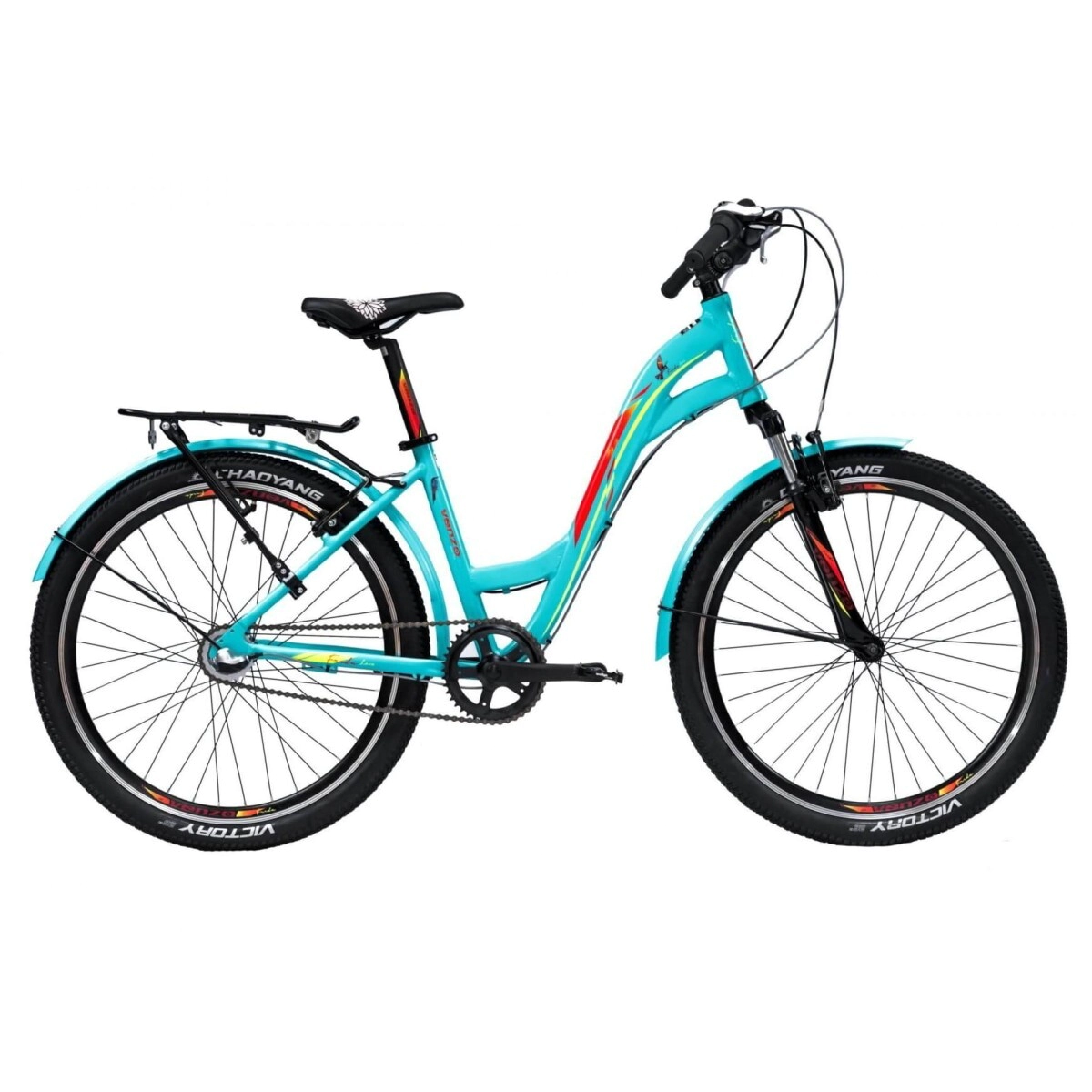 Bicicleta Venzo Frida Love Rodado 26 - 3 Velocidades  Teal-Amarillo-Rojo