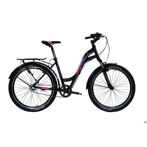Bicicleta Venzo Frida Kiss Rodado 26 - 1 Velocidad  Negro-Rosa-Celeste